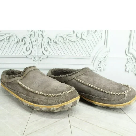 LL Bean Gray Suede Slip on Fleece Lined Nonslip Mountain Slipper Scuff Size 11 M - Picture 3 of 8